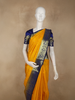 Mustard Yellow Butta Woven Design Pure Kanchipuram Silk Saree with Contrast Paisley Zari Border