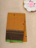 Mustard Yellow Checked Design Cotton Saree with Brown Temple Border