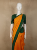 Mustard Yellow Checked Woven Design Pure Kanchipuram Silk Saree with Contrast Temple Border