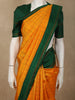 Mustard Yellow Checked Woven Design Pure Kanchipuram Silk Saree with Contrast Temple Border