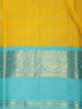 Mustard Yellow Checked Woven Design Pure Kanchipuram Silk Saree with Contrast Zari Border