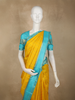 Mustard Yellow Checked Woven Design Pure Kanchipuram Silk Saree with Contrast Zari Border