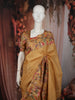 Mustard Yellow Checked Woven Design Pure Tussar Saree with Floral Border