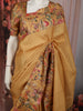 Mustard Yellow Checked Woven Design Pure Tussar Saree with Floral Border
