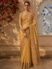 Mustard Yellow Checked Woven Design Pure Tussar Saree with Floral Border
