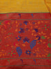 Mustard Yellow Checks Design Silk Saree with Red Border And Peacock Motifs