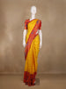 Mustard Yellow Checks Design Silk Saree with Red Border And Peacock Motifs