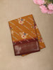 Mustard Yellow Diagonal Floral Printed Design Mixed Cotton Casual Wear Saree with Contrast Border