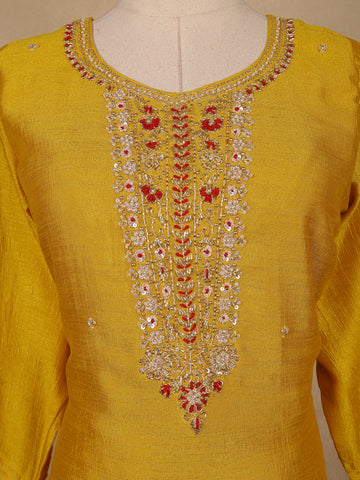 Yellow Embroidered Semi Silk Salwar Suit - Diadem