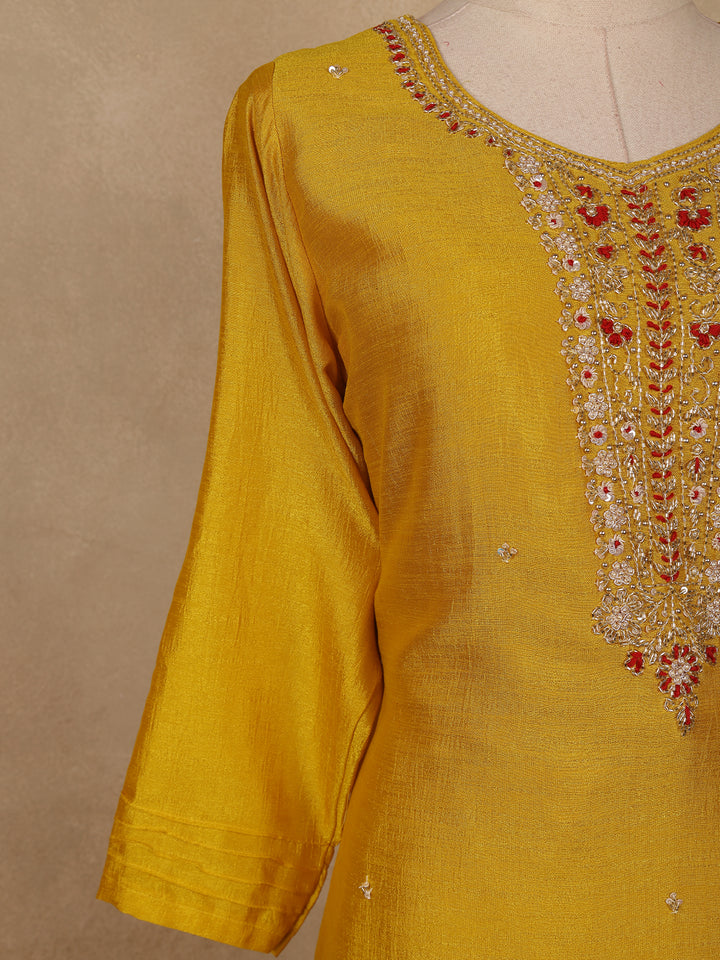 Yellow Embroidered Semi Silk Salwar Suit - Diadem