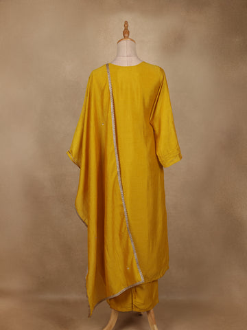 Yellow Embroidered Semi Silk Salwar Suit - Diadem
