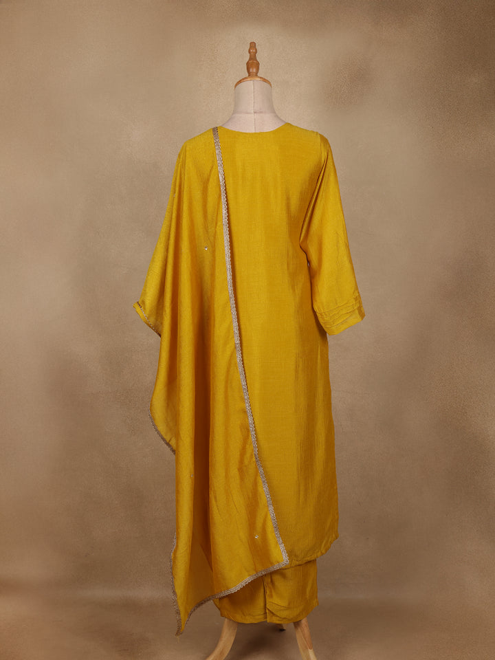 Yellow Embroidered Semi Silk Salwar Suit - Diadem