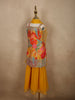 Mustard Yellow Flora Printed Design Georgette Kids Sharara Suit with Dupatta