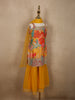 Mustard Yellow Flora Printed Design Georgette Kids Sharara Suit with Dupatta