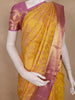 Mustard Yellow Floral And Birds Woven Design Pure Kanchipuram Silk Saree