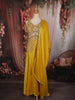 Mustard Yellow Floral Beads Embroidered Design Crepe Part Wear Palazzo Suit with Dupatta
