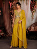Mustard Yellow Floral Beads Embroidered Design Crepe Part Wear Palazzo Suit with Dupatta