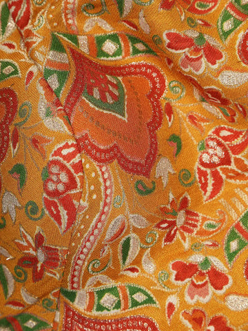 Mustard Yellow Floral Design Jacquard Readymade Blouse - Diadem