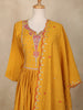 Mustard Yellow Floral Embroidered Cotton Anarkali Suit with Dupatta