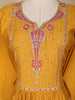 Mustard Yellow Floral Embroidered Cotton Anarkali Suit with Dupatta