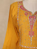 Mustard Yellow Floral Embroidered Cotton Anarkali Suit with Dupatta