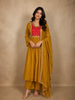 Mustard Yellow Floral Embroidered Design Cotton Anarkali Salwar Suit
