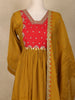 Mustard Yellow Floral Embroidered Design Cotton Anarkali Salwar Suit