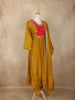 Mustard Yellow Floral Embroidered Design Cotton Anarkali Salwar Suit