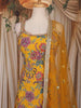 Mustard Yellow Floral Embroidered Design Georgette Palazzo Suit with Dupatta