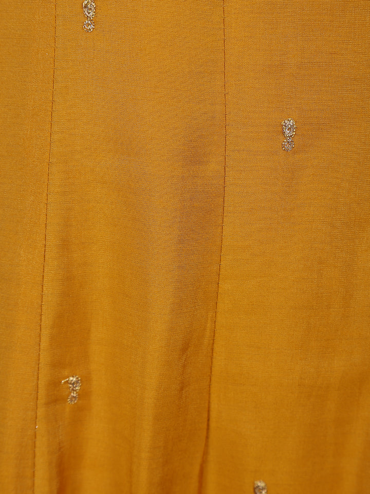 Mustard Yellow Floral Embroidered Semi Silk Salwar Suit - Diadem