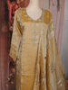 Mustard Yellow Floral Embroidered Tissue Organza Salwar Suit with Dupatta