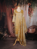 Mustard Yellow Floral Embroidered Tissue Organza Salwar Suit with Dupatta