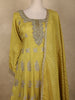 Mustard Yellow Floral Embroidered Tissue Silk Palazzo Suit with Striped Dupatta