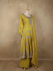 Mustard Yellow Floral Embroidered Tissue Silk Palazzo Suit with Striped Dupatta