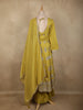 Mustard Yellow Floral Embroidered Tissue Silk Palazzo Suit with Striped Dupatta