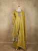 Mustard Yellow Floral Embroidered Tissue Silk Palazzo Suit with Striped Dupatta
