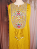 Mustard Yellow Floral Embroidered Yoke Design Satin Kaftan Set with Layered Draped Bottom