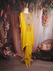 Mustard Yellow Floral Embroidered Yoke Design Satin Kaftan Set with Layered Draped Bottom
