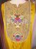 Mustard Yellow Floral Embroidered Yoke Design Satin Kaftan Set with Layered Draped Bottom