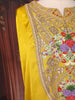 Mustard Yellow Floral Embroidered Yoke Design Satin Kaftan Set with Layered Draped Bottom