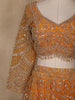 Mustard Yellow Floral Embroidery Design Bridal Net Lehenga