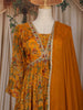 Mustard Yellow Floral Embroidery Gown With Dupatta