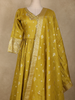 Mustard Yellow Floral Gold Zari Butta Woven Design Tissue Banarasi Gown with Dupatta