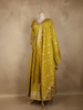 Mustard Yellow Floral Gold Zari Butta Woven Design Tissue Banarasi Gown with Dupatta