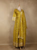 Mustard Yellow Floral Gold Zari Butta Woven Design Tissue Banarasi Gown with Dupatta