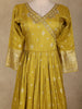 Mustard Yellow Floral Gold Zari Butta Woven Design Tissue Banarasi Gown with Dupatta