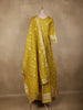 Mustard Yellow Floral Gold Zari Butta Woven Design Tissue Banarasi Gown with Dupatta