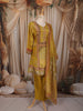 Mustard Yellow Floral Mirror Embroidered Design Organza Salwar Suit with Dupatta