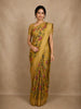 Mustard Yellow Floral Printed Design Banarasi Saree with Zari Border