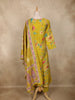 Mustard Yellow Floral Printed Design Cotton Anarkali Salwar Suit with Dupatta